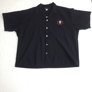 Vintage Johnny Suede Shirt Mens 4X Button Up Embroidered Skull Cross Biker Bowl